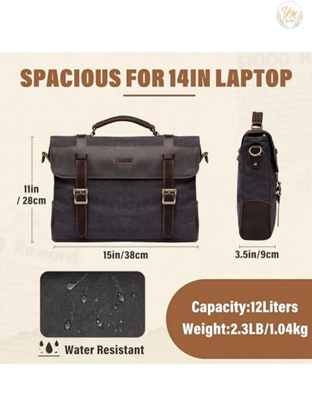 Vintage Canvas Leather Messenger Bag Laptop Satchel Shoulder Business Briefcase